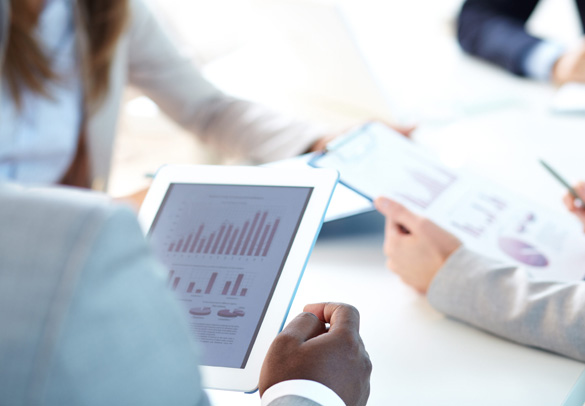 Team analyzing vendor data and benchmarking operational options